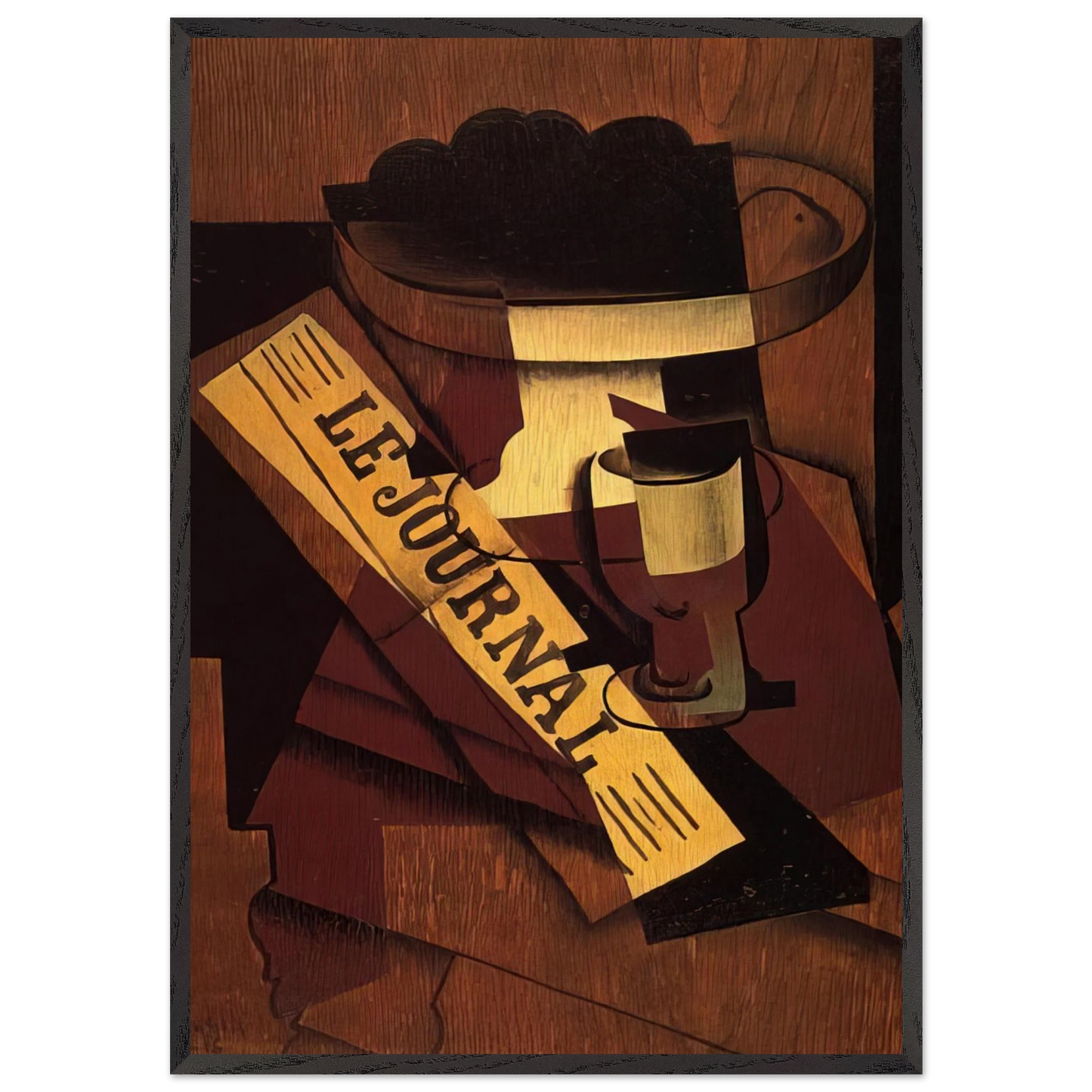 FRUIT DISH GLASS AND NEWSPAPER 1916 - Juan Gris Framed Art Print – Black Wooden Frame - Default Title - -Framed Art Print