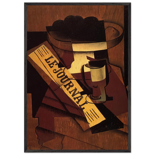 FRUIT DISH GLASS AND NEWSPAPER 1916 - Juan Gris Framed Art Print – Black Wooden Frame - Default Title - -Framed Art Print