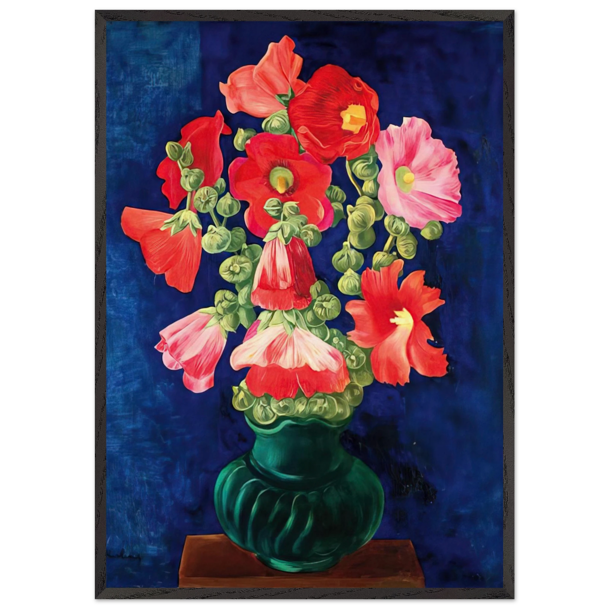 HOLLYHOCKS 1939 - Moise Kisling Framed Art Print – Black Wooden Frame - Default Title - -Framed Art Print