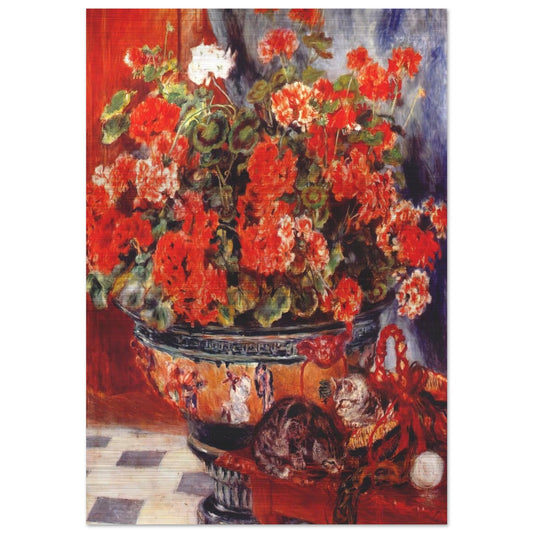 Geraniums and Cats - Pierre-Auguste Renoir Brushed Aluminum Print - 70x100 cm / 28x40 inches | Pierre-Auguste Renoir Aluminum Print | Pierre-Auguste Renoir Prints