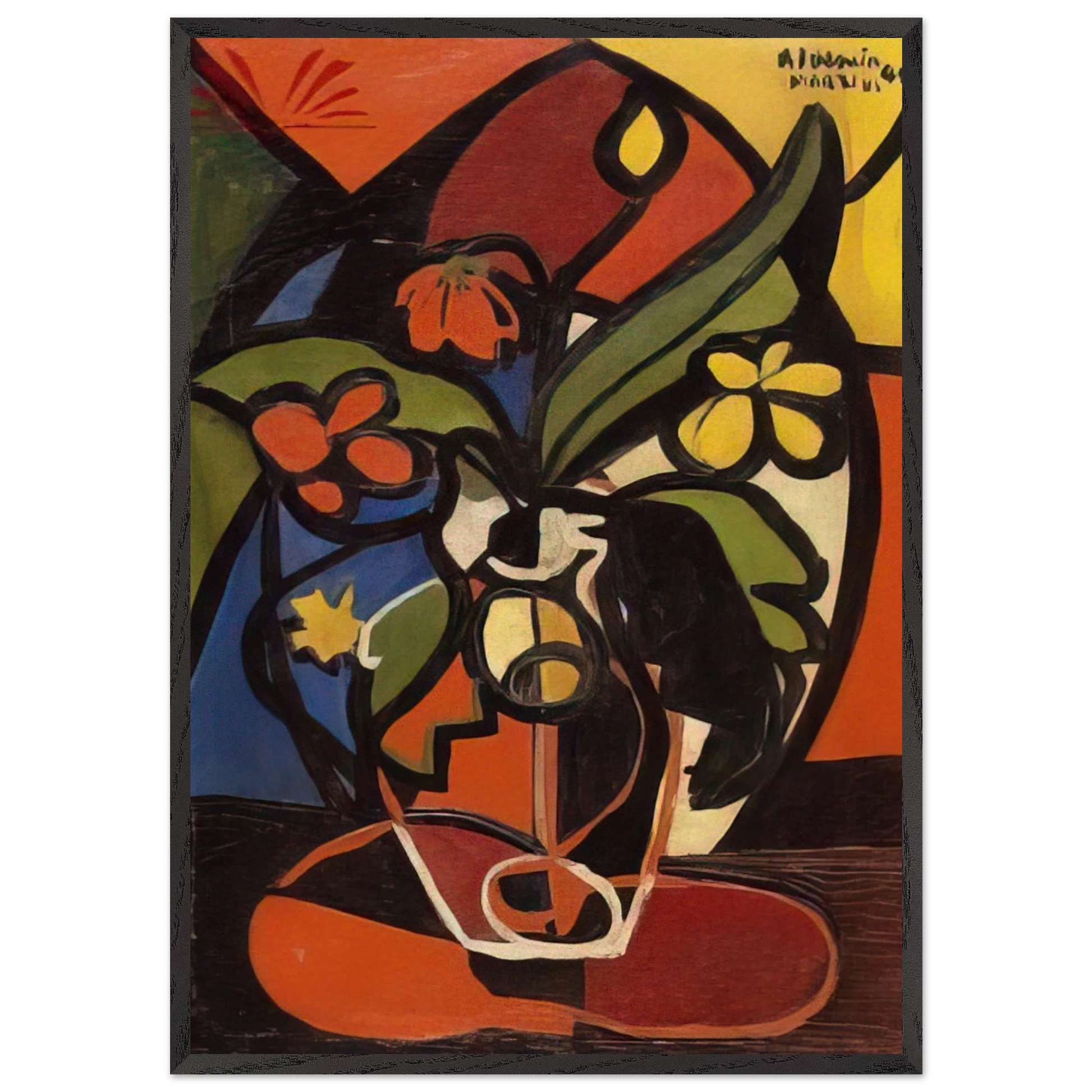 Vase of Flowers - 1949 - Aldemir Martins Framed Art Print – Black Wooden Frame - Default Title - -Framed Art Print