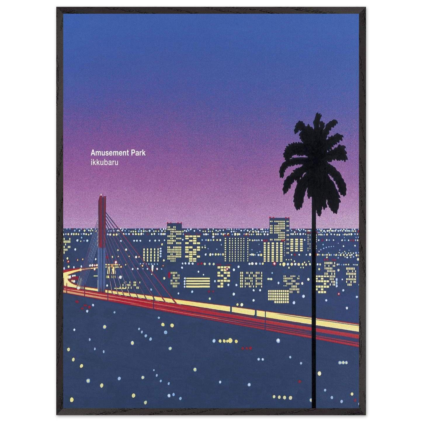 Hiroshi Nagai - Ikkubaru Amusement City Wall Art - 21x29.7 cm / 8x12" - Premium Wooden Framed Poster With Fine Art Paper - Black frame