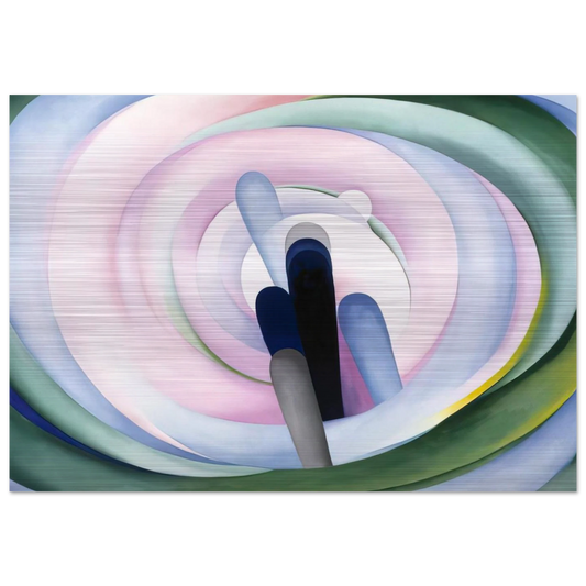 Grey Blue and Black, Pink Circle - Georgia O'Keeffe Brushed Aluminum Print - 70x100 cm / 28x40 inches | Georgia O'Keeffe Aluminum Print | Georgia O'Keeffe Prints