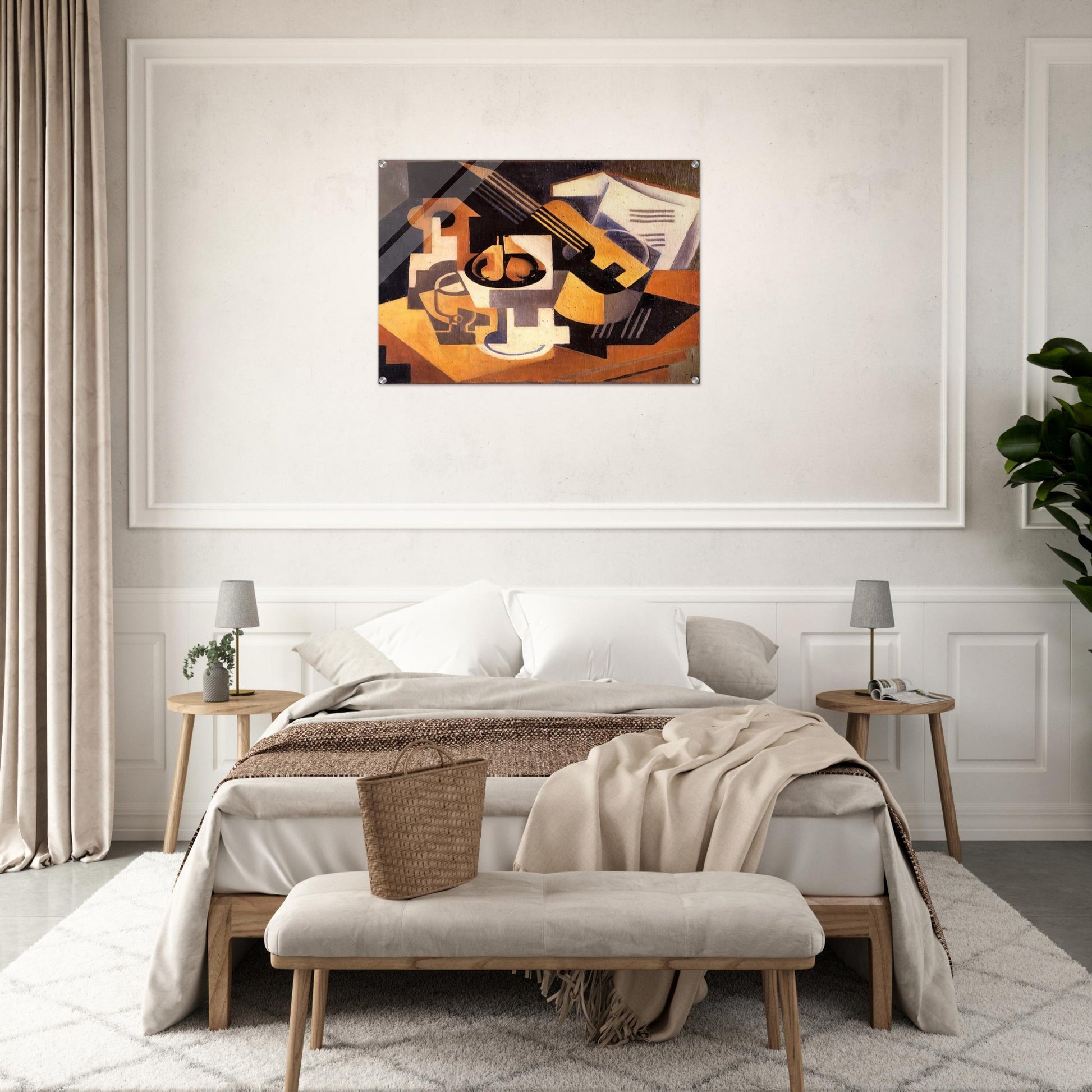 GUITAR AND FRUIT BOWL ON A TABLE 1918 - Juan Gris Acrylic Print - 70x100 cm / 28x40″ inches | Juan Gris Wall Art | Juan Gris Prints