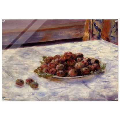 Still Life, a Plate of Plums - Pierre-Auguste Renoir Acrylic Print - 70x100 cm / 28x40″ inches