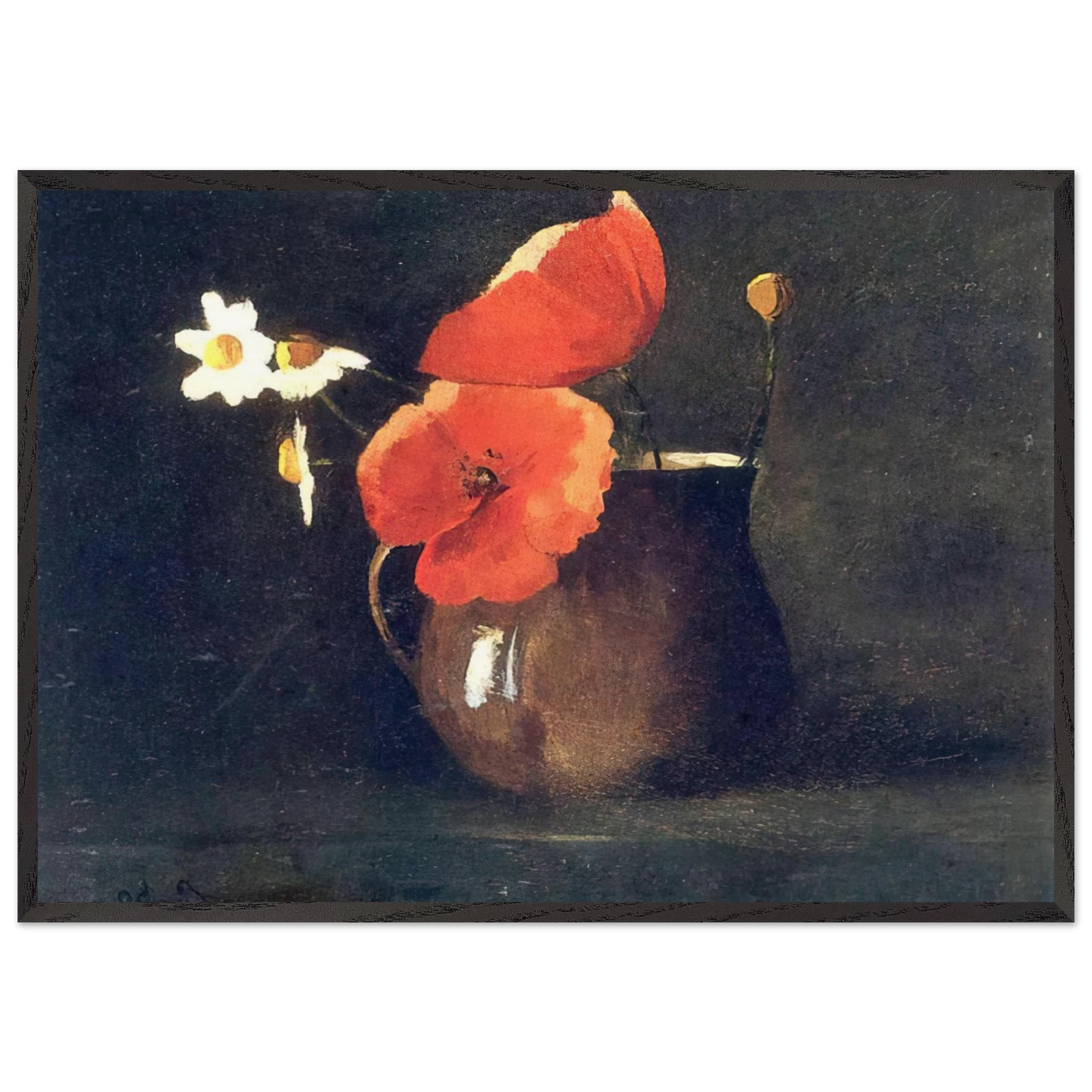 FLOWERS IN GREEN VASE - Odilon Redon 70x100 cm / 28x40 inches Framed Art Print – Black Wooden Frame