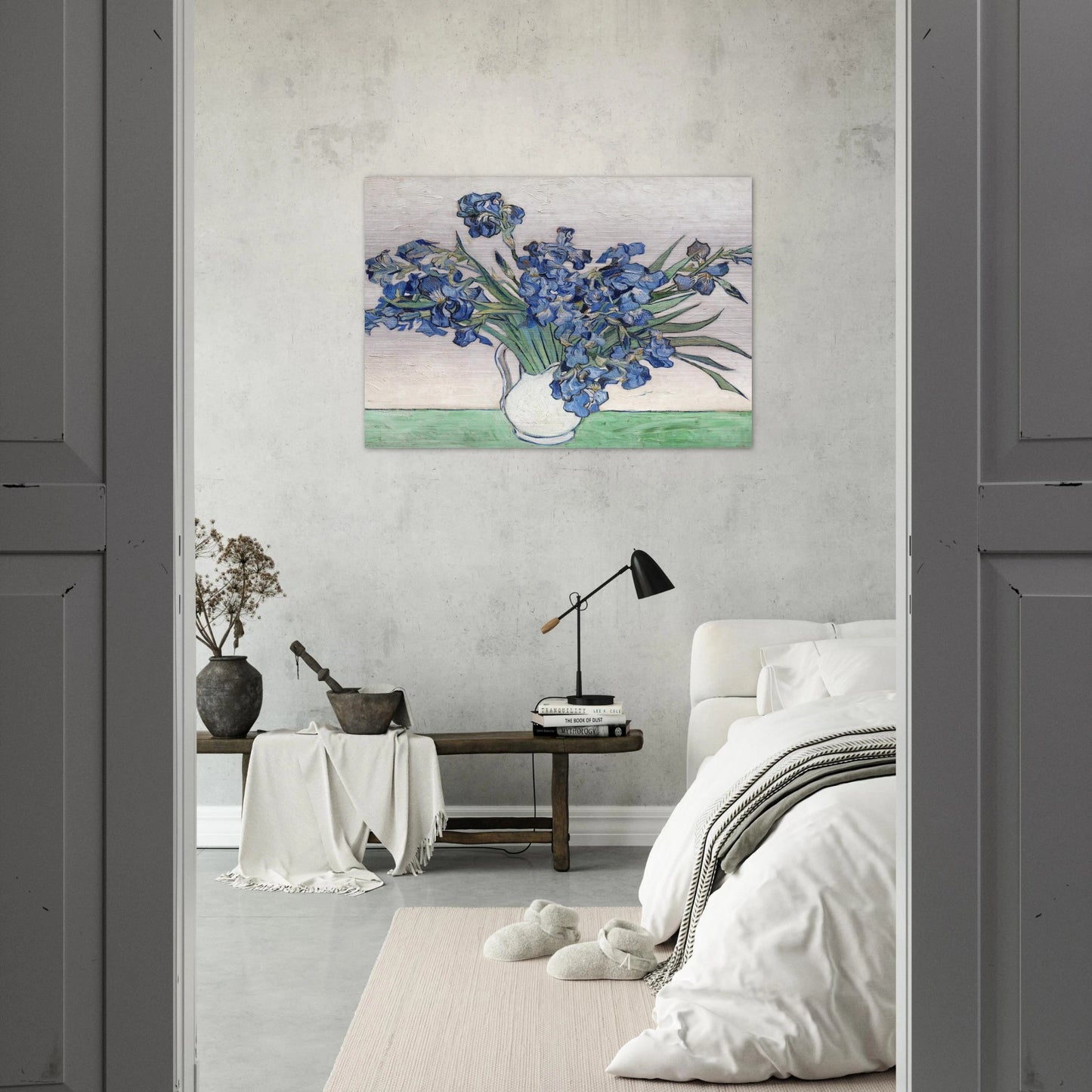 Vase with Irises - Vincent van Gogh Brushed Aluminum Print - 70x100 cm / 28x40 inches | Vincent van Gogh Aluminum Print | Vincent van Gogh Prints