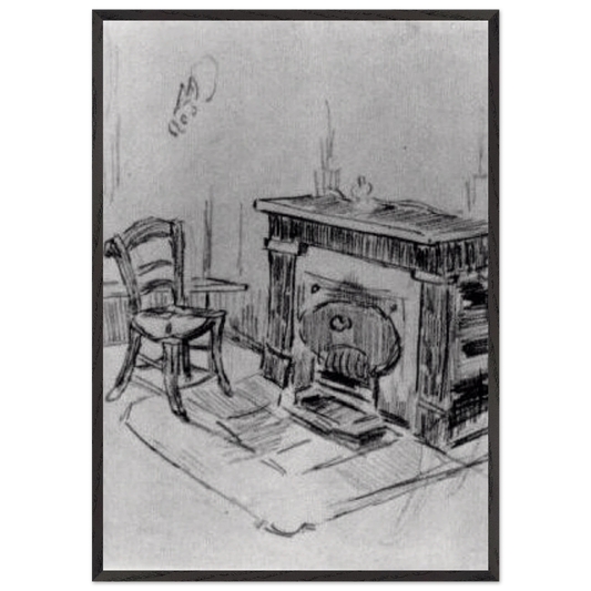 Mantelpiece with Chair - Vincent van Gogh 70x100 cm / 28x40 inches Framed Art Print – Black Wooden Frame