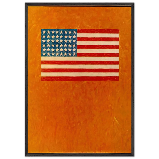 FLAG ON ORANGE FIELD 1957 - Jasper Johns Framed Art Print – Black Wooden Frame - Default Title - -Framed Art Print