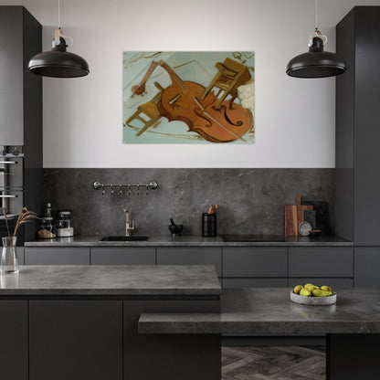 BED CHAIR AND BEDSIDE TABLE FEROCIOUSLY ATTACKING A CELLO - Salvador Dali Acrylic Print - 70x100 cm / 28x40″ inches | Salvador Dali Wall Art | Salvador Dali Prints