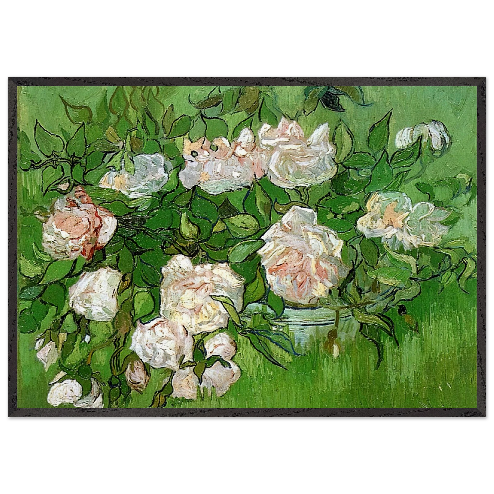 Still Life - Pink Roses - Vincent van Gogh Framed Art Print – Black Wooden Frame - Default Title - -Framed Art Print