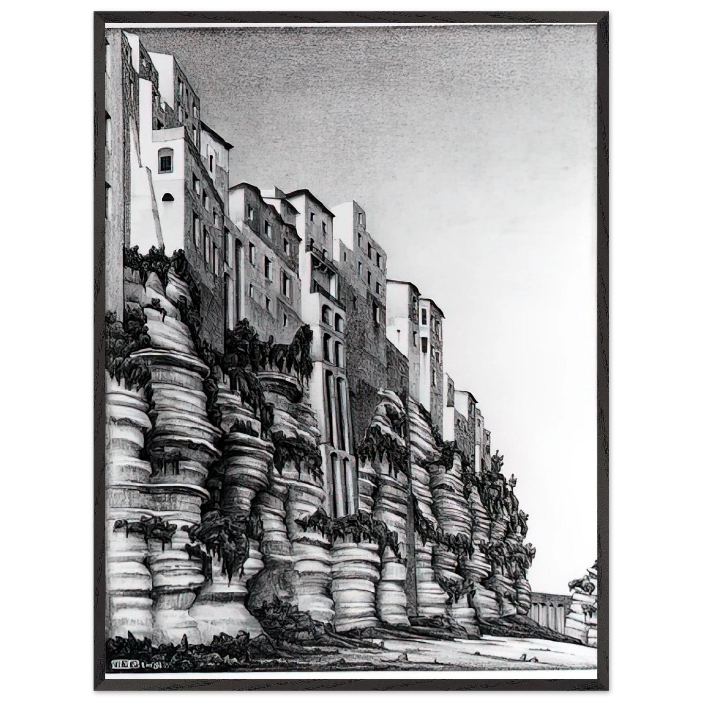 MC Escher - TROPEA CALABRIA Wall Art - 21x29.7 cm / 8x12" - Premium Wooden Framed Poster With Fine Art Paper - White frame