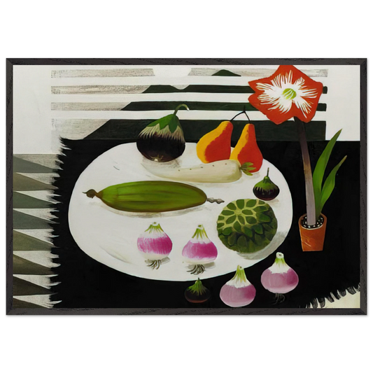 Still life with pears and onions - 1992 - Mary Fedden Framed Art Print – Black Wooden Frame - Default Title - -Framed Art Print