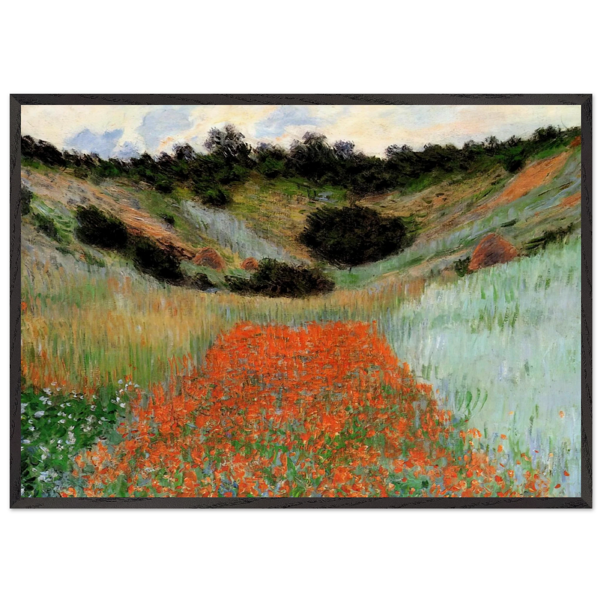 Poppy Field in a Hollow near Giverny - claude monet Framed Art Print – Black Wooden Frame - Default Title - -Framed Art Print
