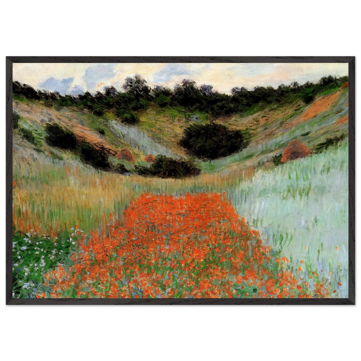 Poppy Field in a Hollow near Giverny - claude monet 70x100 cm / 28x40 inches Framed Art Print – Black Wooden Frame