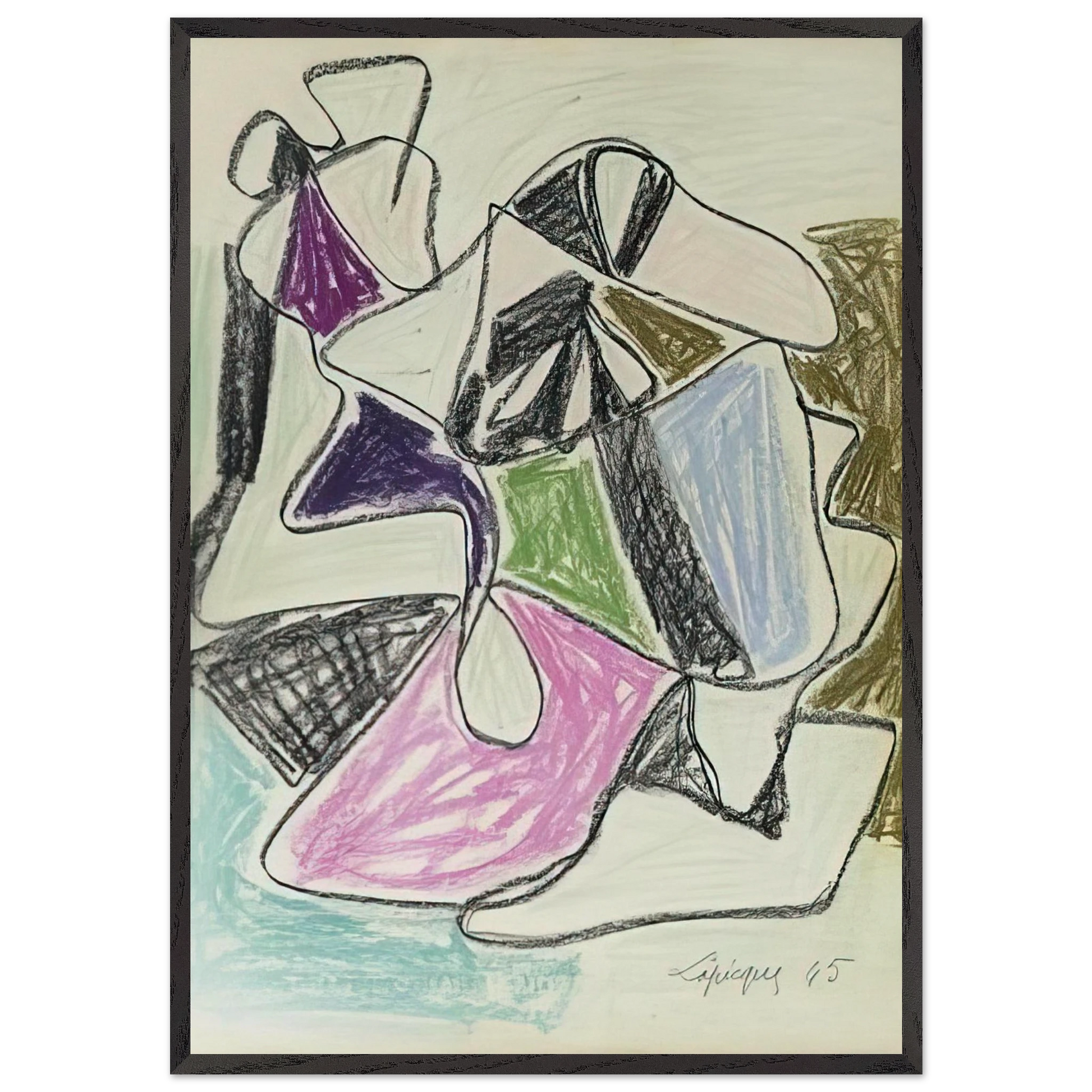 La Rencontre - 1945 - Charles Lapicque Framed Art Print – Black Wooden Frame - Default Title - -Framed Art Print