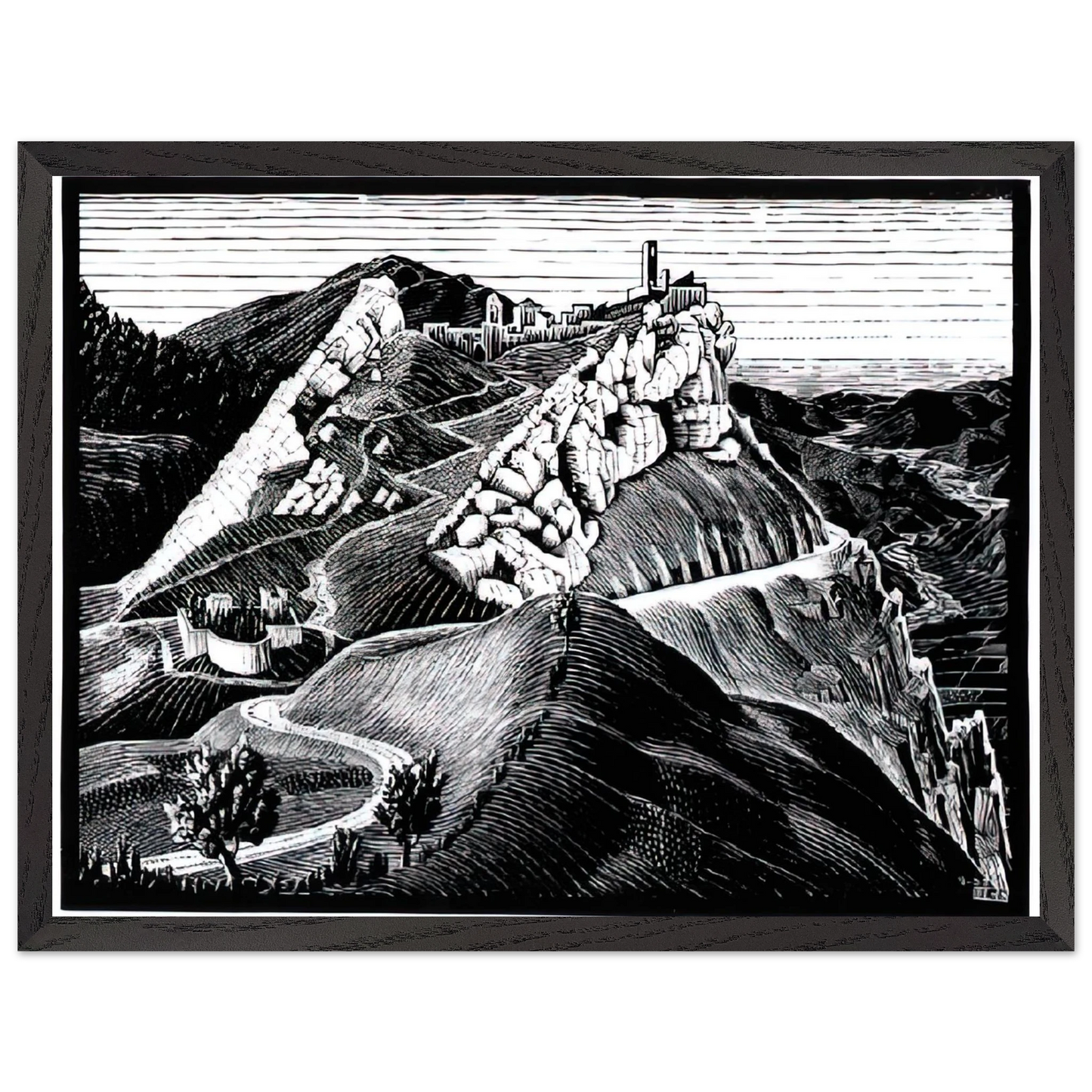 MC Escher - ESCHER (16) Wall Art - 21x29.7 cm / 8x12" - Premium Wooden Framed Poster With Fine Art Paper - Black frame