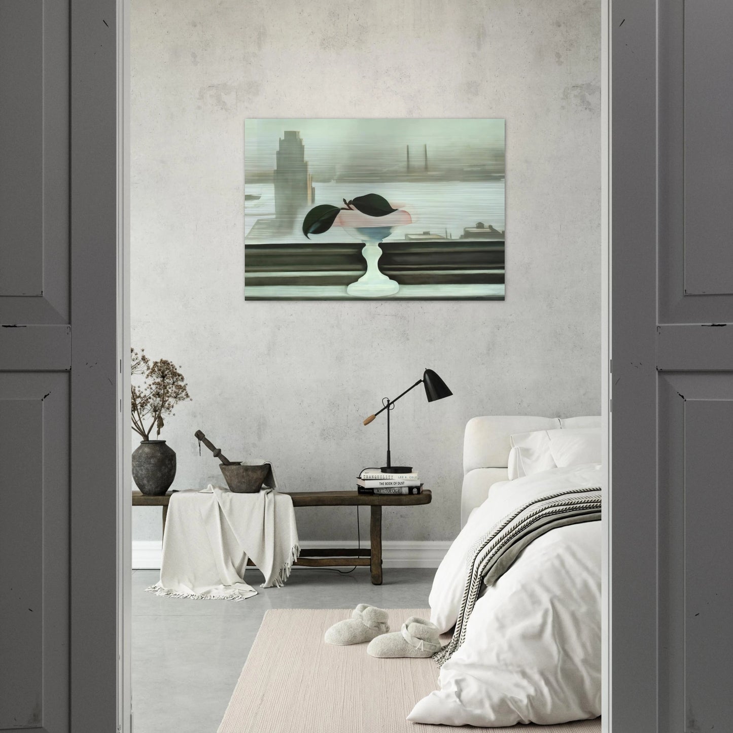 Pink Dish and Green Leaves - Georgia O'Keeffe Brushed Aluminum Print - 70x100 cm / 28x40 inches | Georgia O'Keeffe Aluminum Print | Georgia O'Keeffe Prints