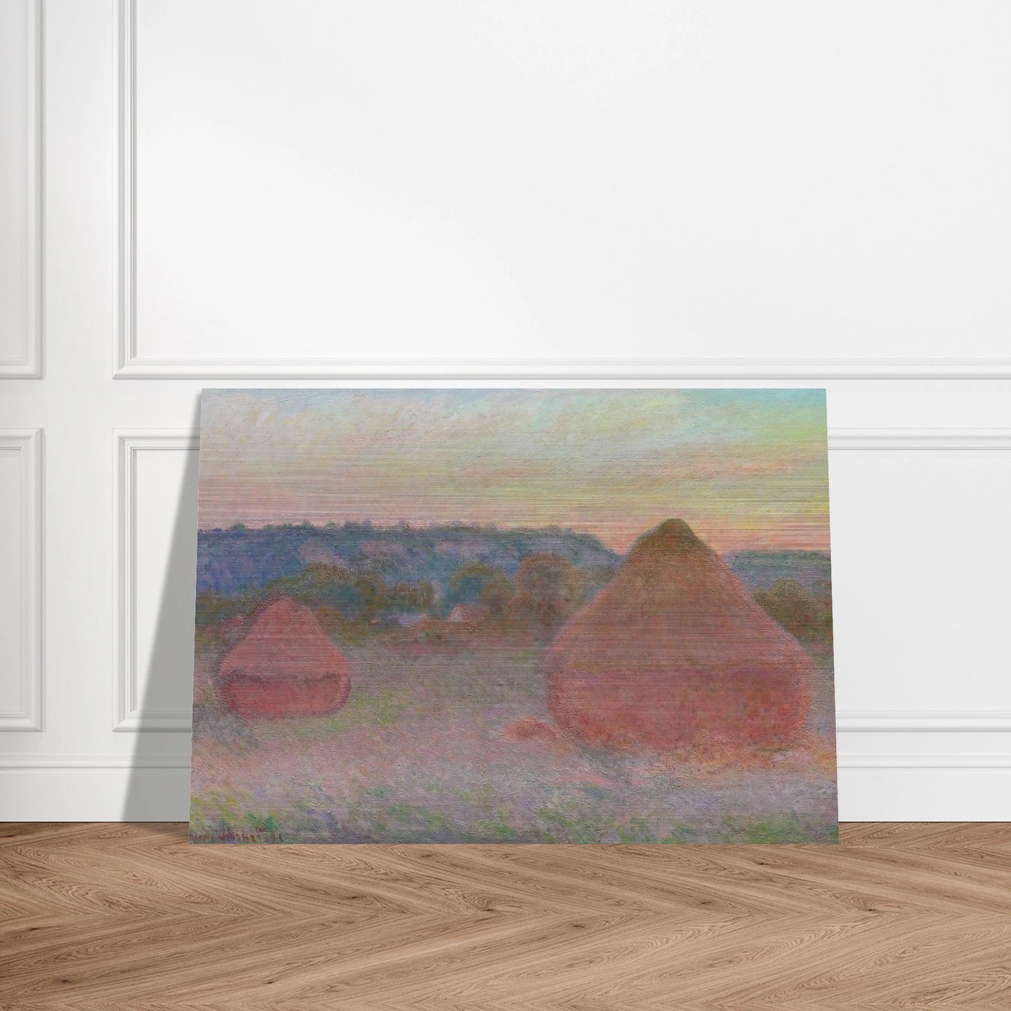 Stacks of Wheat End of Day, Autumn - claude monet Brushed Aluminum Print - 70x100 cm / 28x40 inches | claude monet Aluminum Print | claude monet Prints