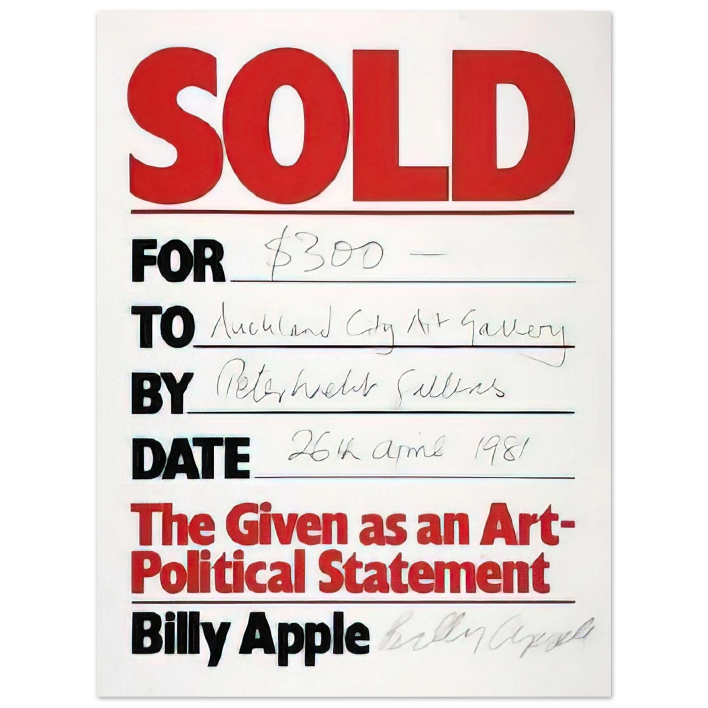 Billy Apple - Sold - 1981 Fine Art Poster - Default Title