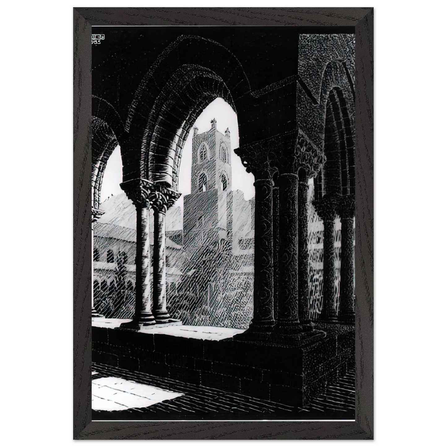 MC Escher - CLOISTER OF MONREALE SICILY Wall Art - 30x40 cm / 12x16 inches - Premium Wooden Framed Poster With Fine Art Paper - Wood frame
