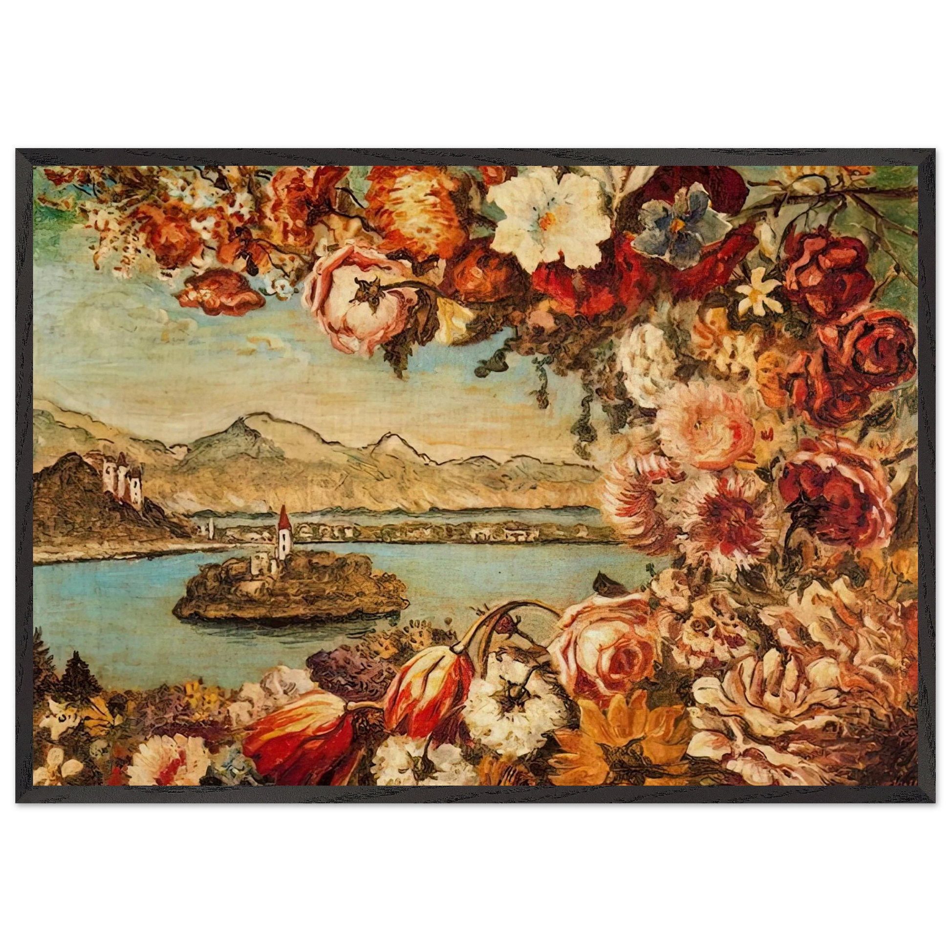 ISLAND AND FLOWER GARLAND - Giorgio de Chirico Framed Art Print – Black Wooden Frame - Default Title - -Framed Art Print