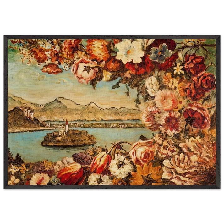 ISLAND AND FLOWER GARLAND - Giorgio de Chirico 70x100 cm / 28x40 inches Framed Art Print – Black Wooden Frame