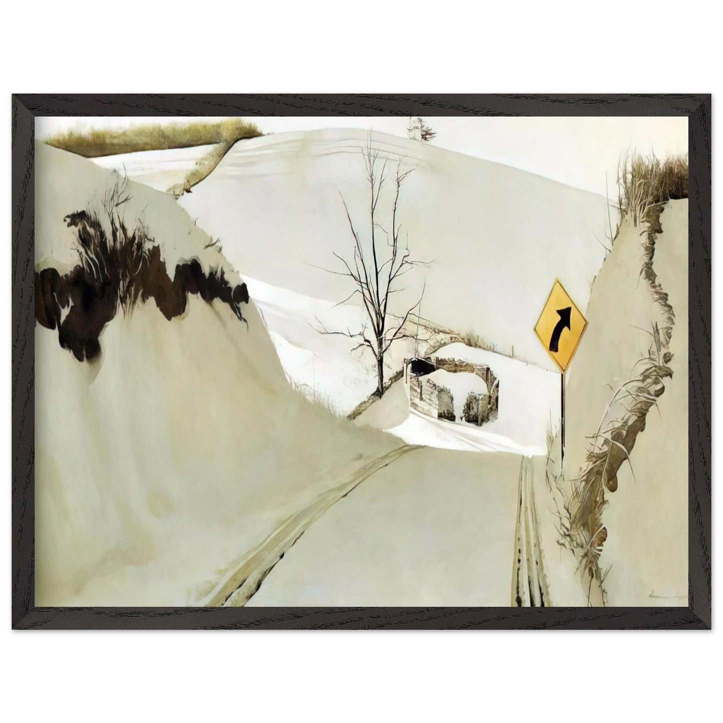 Andrew Wyeth - RING ROAD Wall Art - 21x29.7 cm / 8x12" - Premium Wooden Framed Poster With Fine Art Paper - Black frame