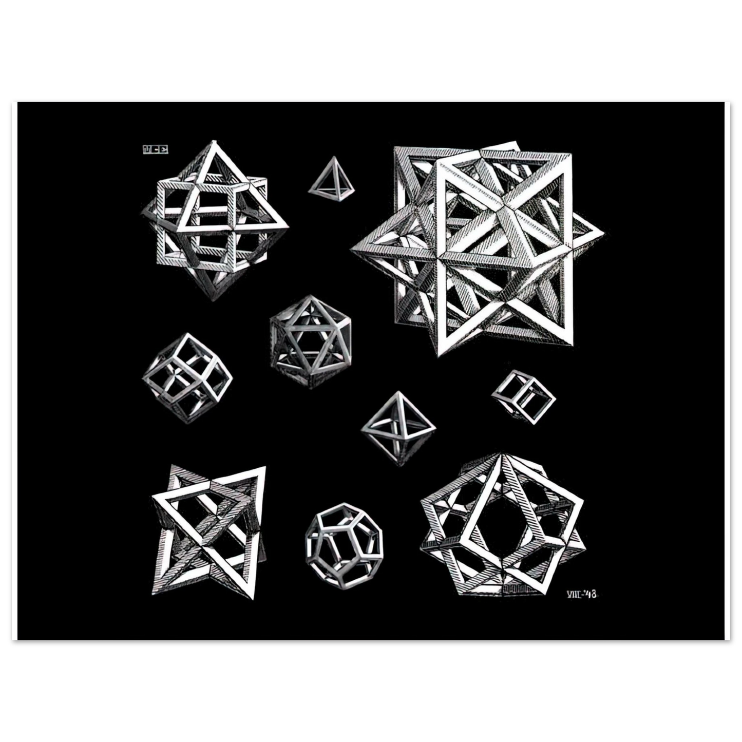 MC Escher - STUDY FOR STARS Wall Art - 21x29.7 cm / 8x12" - Fine Art Poster - -