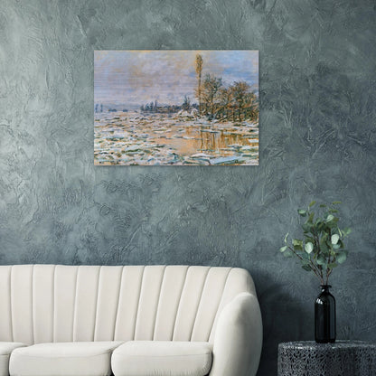Breakup of Ice, Lavacourt, Grey Weather - claude monet Brushed Aluminum Print - 70x100 cm / 28x40 inches | claude monet Aluminum Print | claude monet Prints