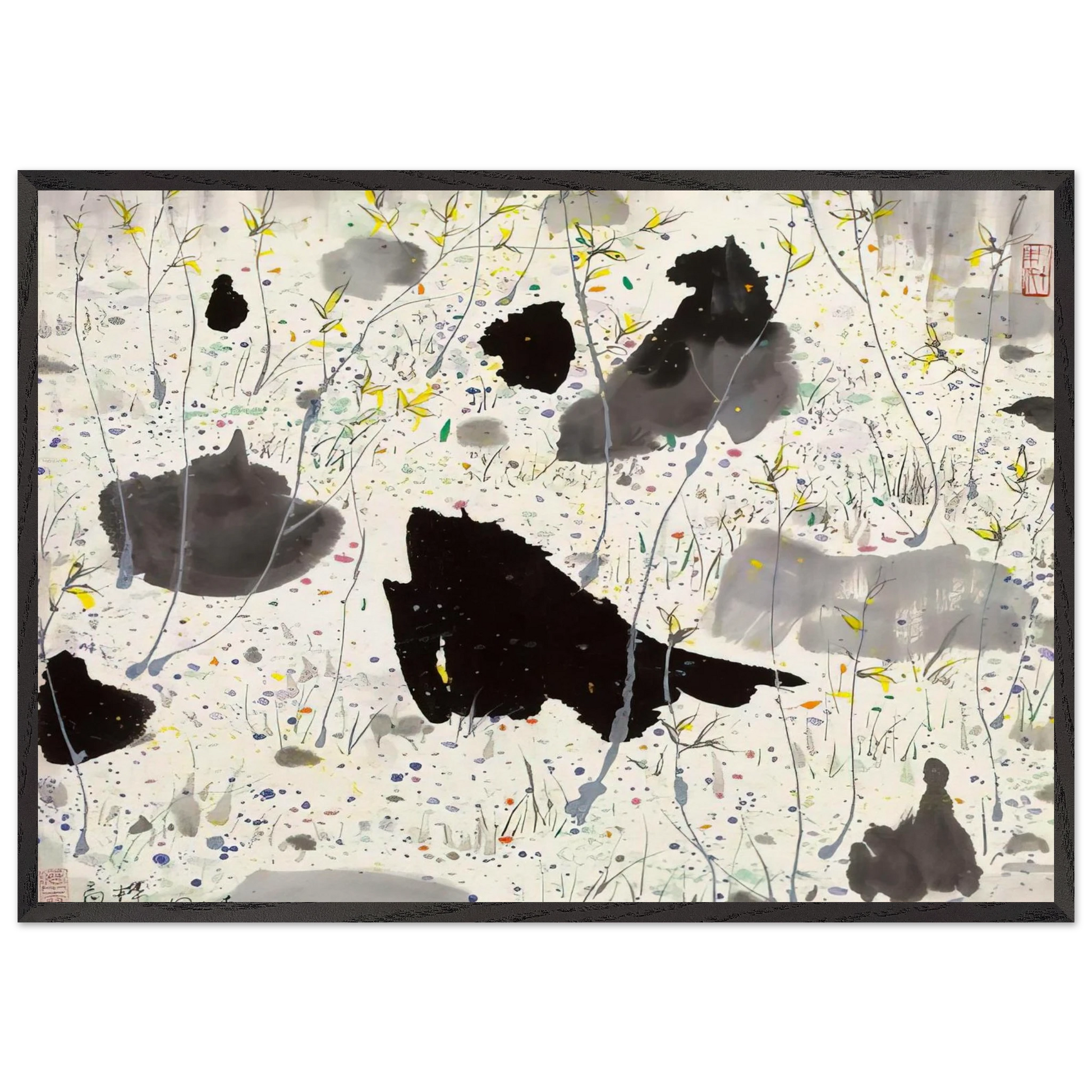 Blossom Out - 1986 - Wu Guanzhong Framed Art Print – Black Wooden Frame - Default Title - -Framed Art Print