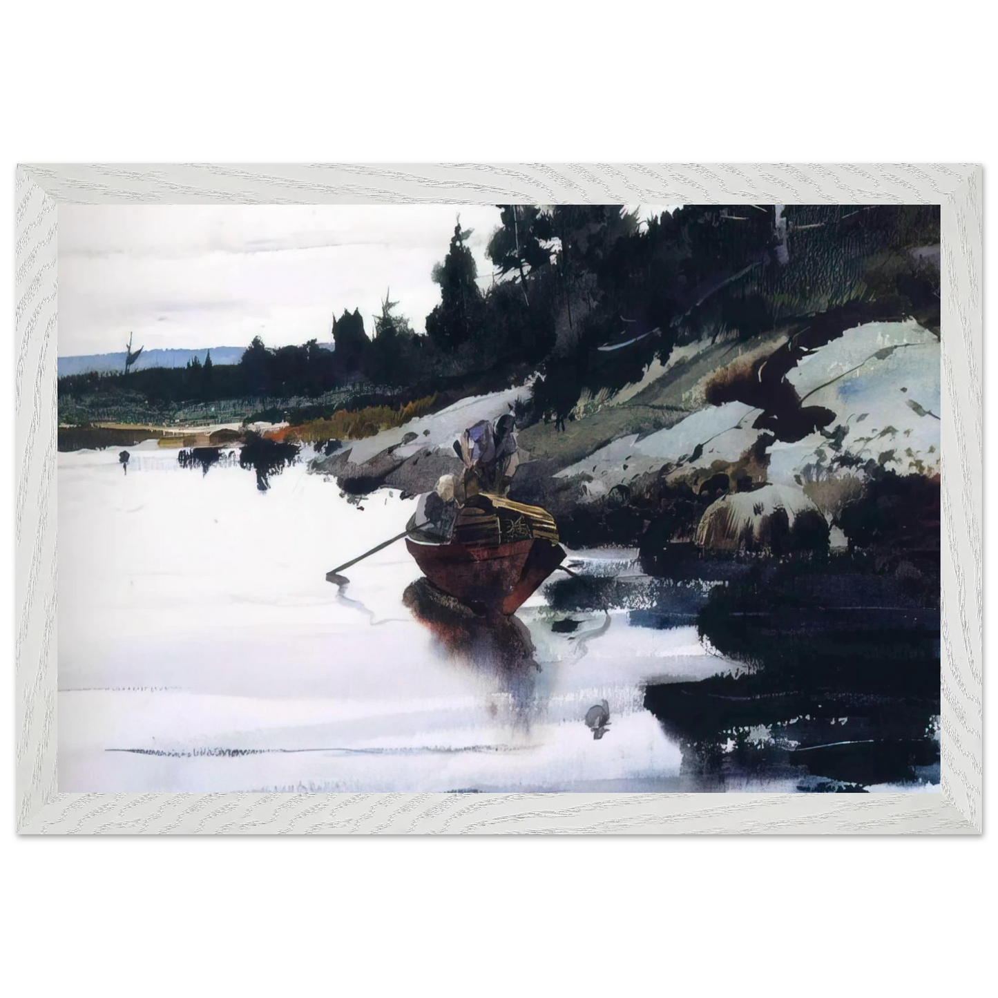 Andrew Wyeth - TURKEY COVE LEDGE Wall Art - 21x29.7 cm / 8x12" - Premium Wooden Framed Poster With Fine Art Paper - Black frame