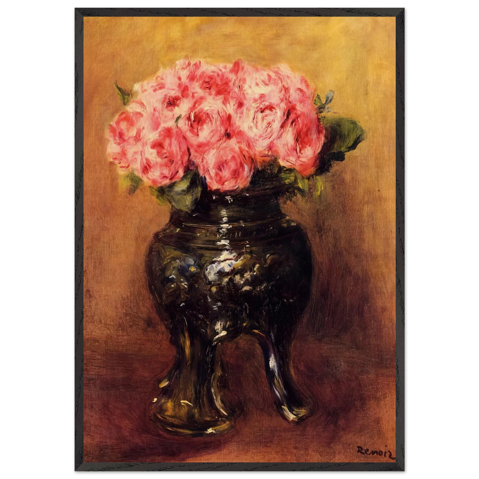 Roses in a China Vase - Pierre-Auguste Renoir Framed Art Print – Black Wooden Frame - Default Title - -Framed Art Print