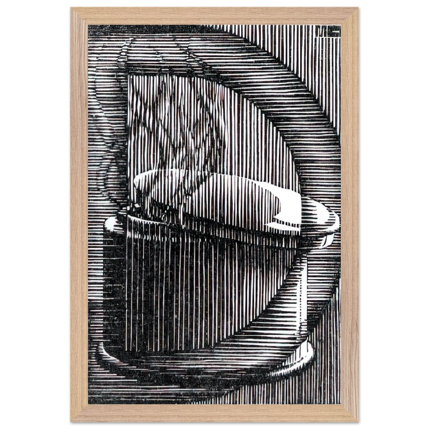 MC Escher - INITIAL D Wall Art - 21x29.7 cm / 8x12" - Premium Wooden Framed Poster With Fine Art Paper - White frame
