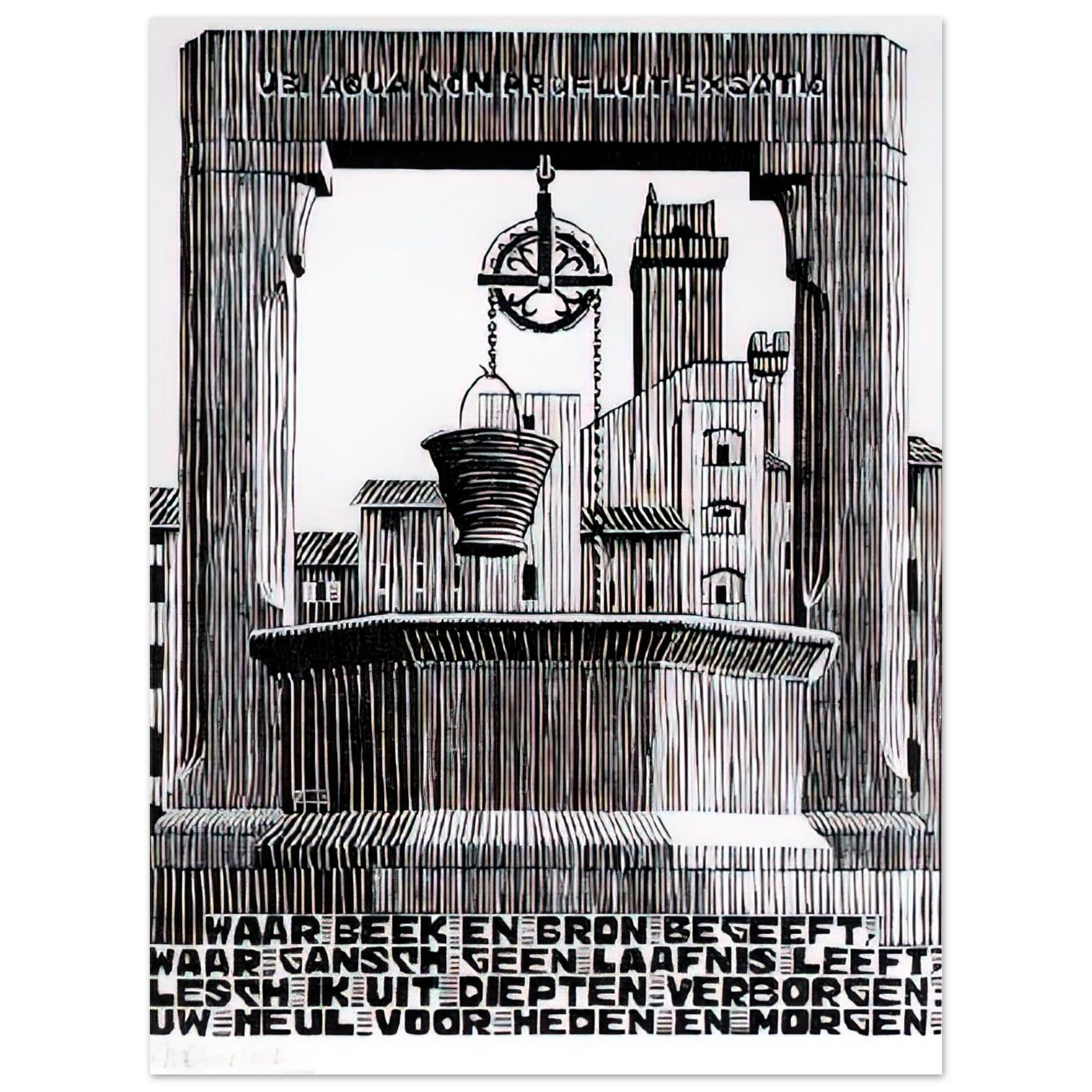 MC Escher - EMBLEMATA WELL Wall Art - 21x29.7 cm / 8x12" - Fine Art Poster - -