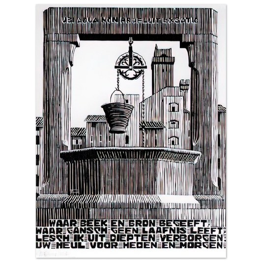 MC Escher - EMBLEMATA WELL Wall Art - 21x29.7 cm / 8x12" - Fine Art Poster - -
