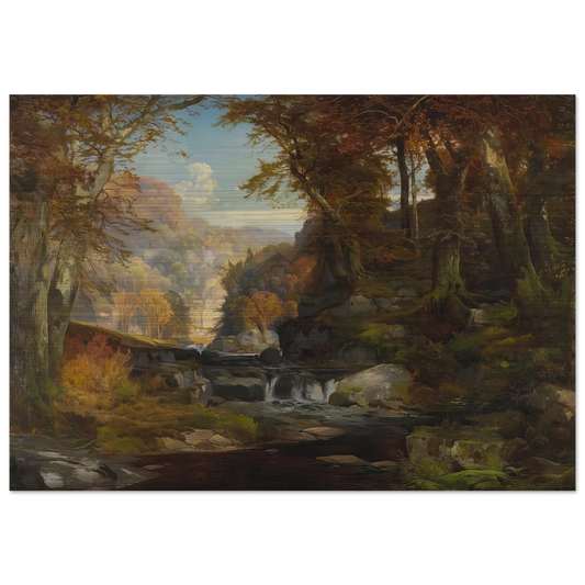 A Scene on the Tohickon Creek Autumn - Thomas Moran Brushed Aluminum Print - 70x100 cm / 28x40 inches | Thomas Moran Aluminum Print | Thomas Moran Prints
