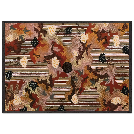 Wildflowers at Yabbierangu - 1991 - Clifford Possum Tjapaltjarri Framed Art Print – Black Wooden Frame - Default Title - -Framed Art Print