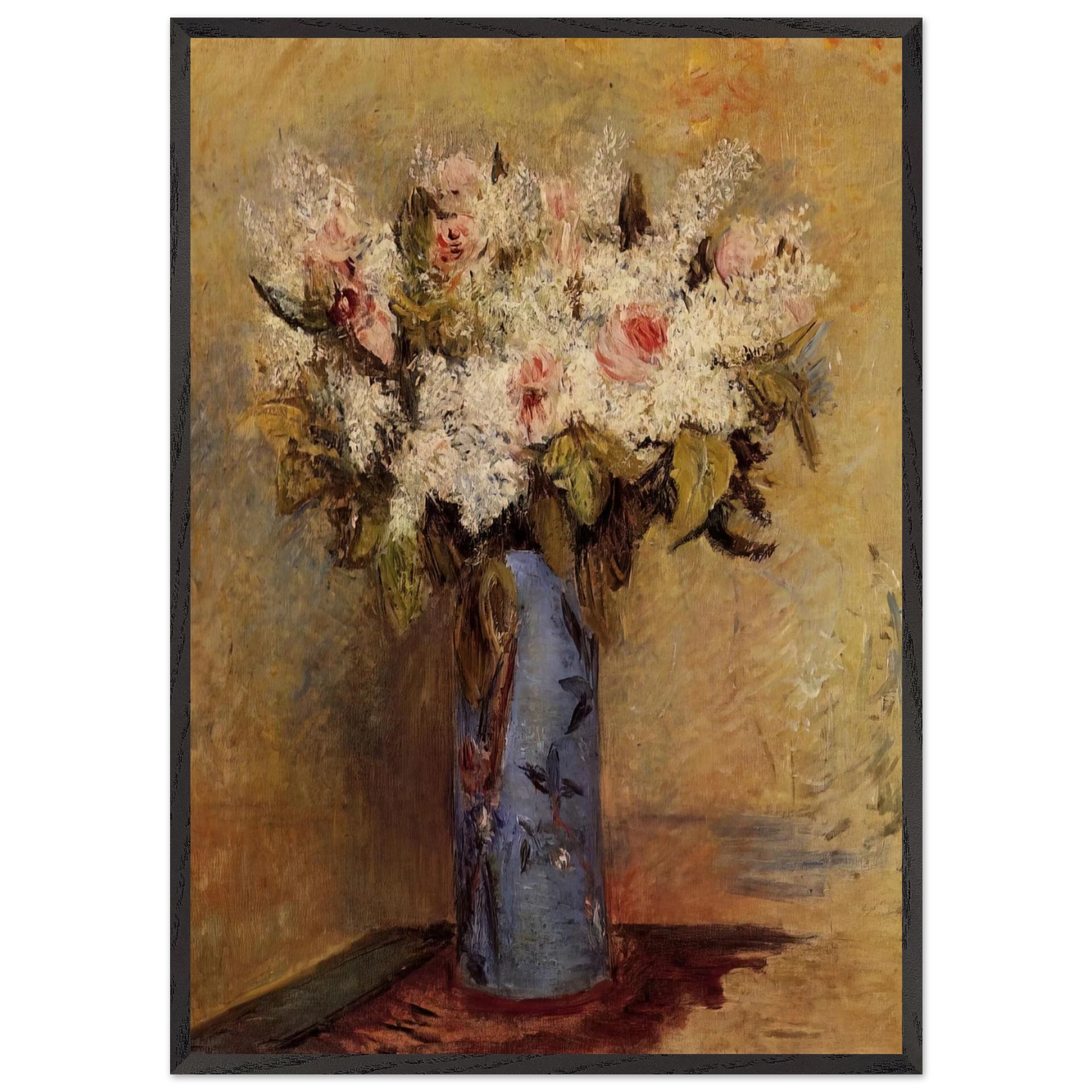 Vase of Lilacs and Roses - Pierre-Auguste Renoir Framed Art Print – Black Wooden Frame - Default Title - -Framed Art Print