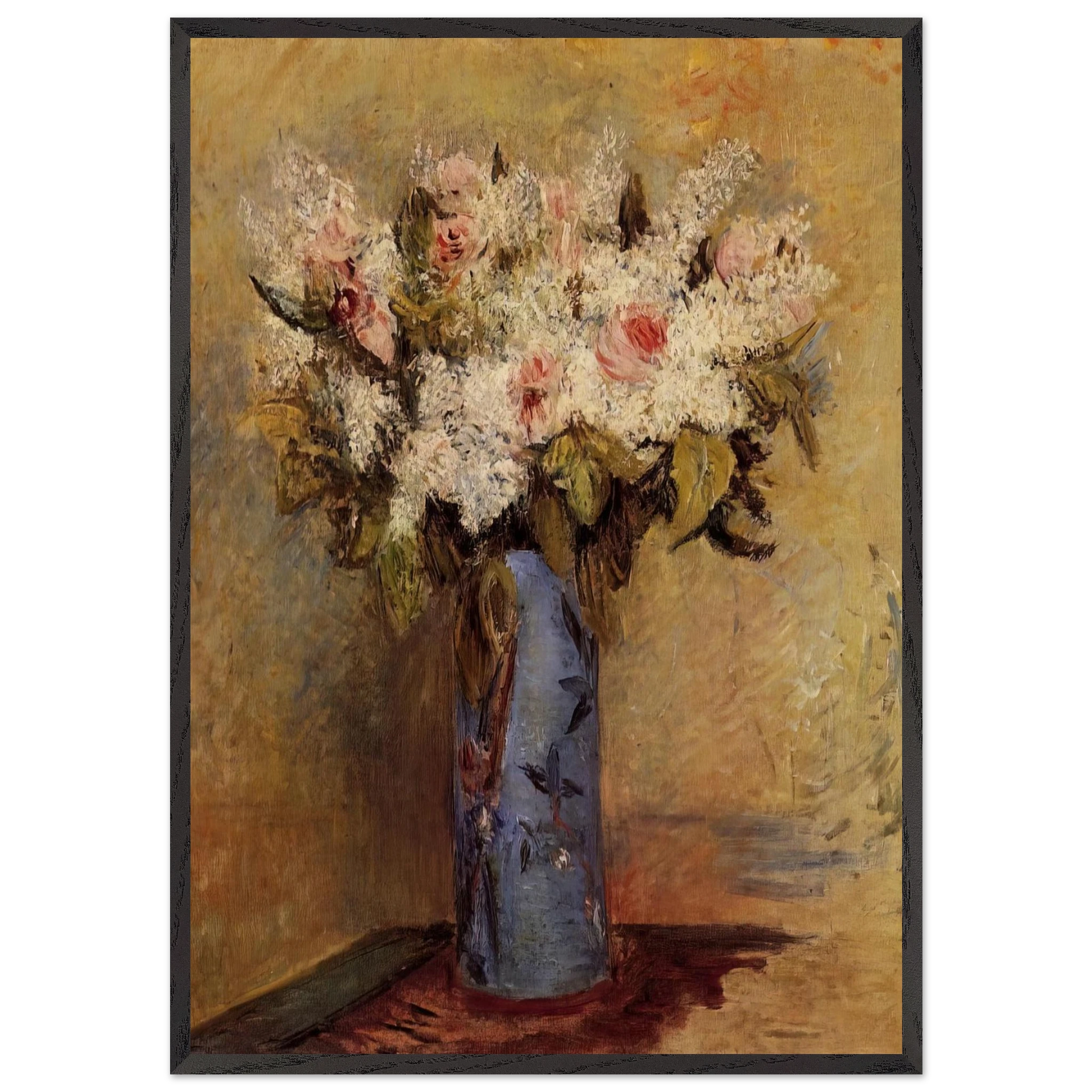 Vase of Lilacs and Roses - Pierre-Auguste Renoir Framed Art Print – Black Wooden Frame - Default Title - -Framed Art Print