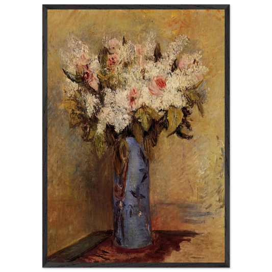 Vase of Lilacs and Roses - Pierre-Auguste Renoir 70x100 cm / 28x40 inches Framed Art Print – Black Wooden Frame