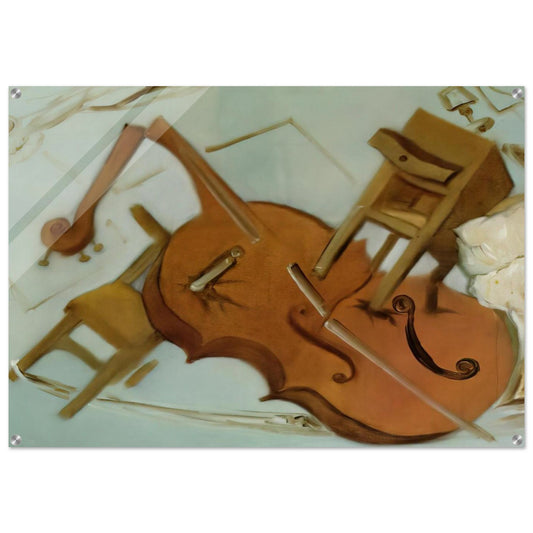 BED CHAIR AND BEDSIDE TABLE FEROCIOUSLY ATTACKING A CELLO - Salvador Dali Acrylic Print - 70x100 cm / 28x40″ inches | Salvador Dali Wall Art | Salvador Dali Prints
