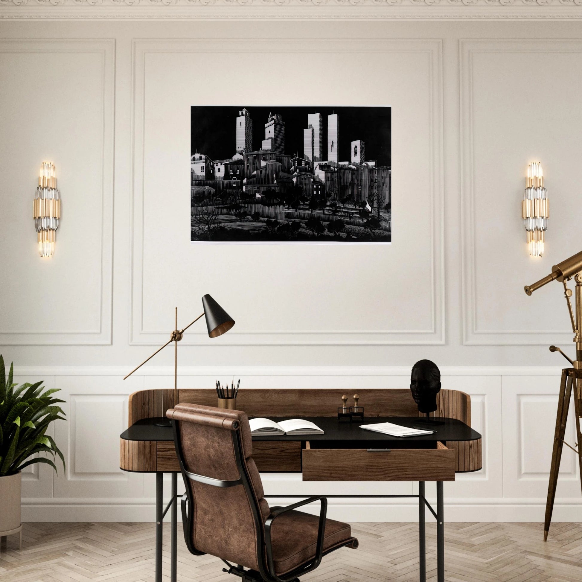 SAN GIMIGNANO - MC Escher Brushed Aluminum Print - 70x100 cm / 28x40 inches | MC Escher Aluminum Print | MC Escher Prints