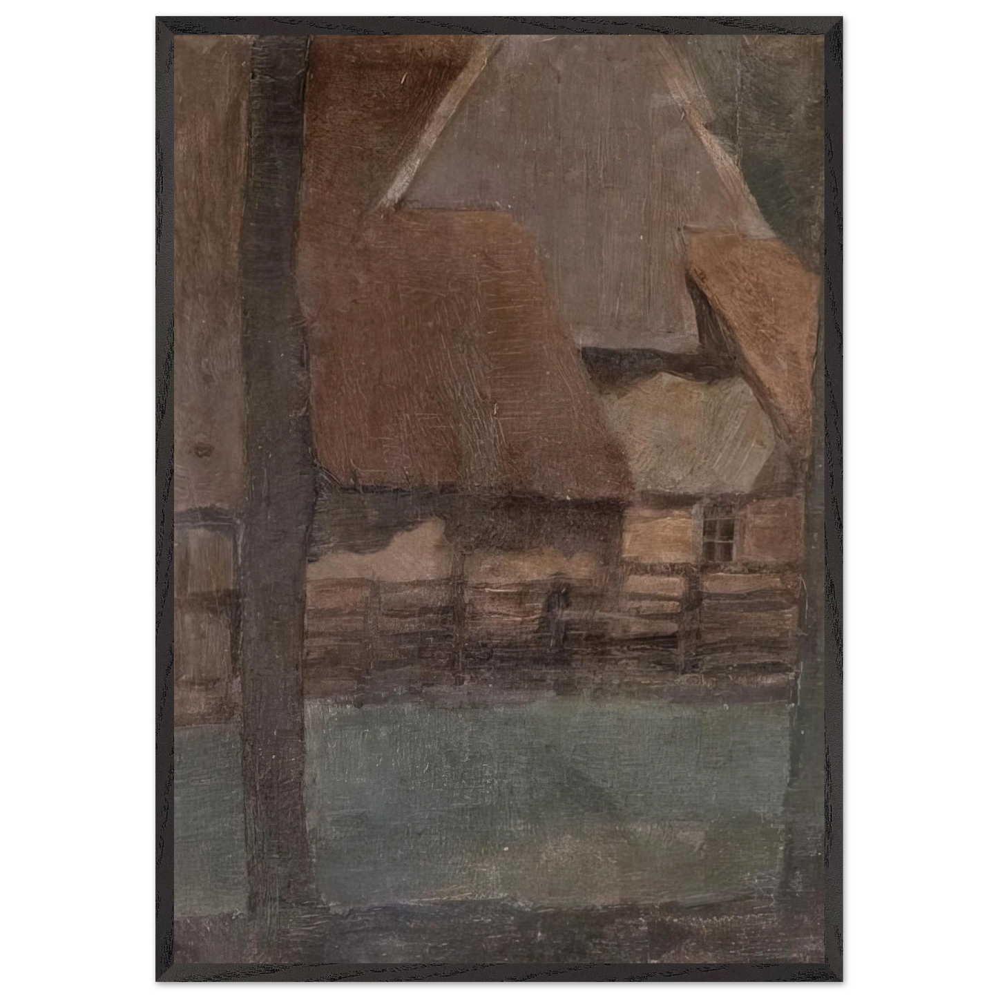 Gable Farm with trees - Piet Mondrian Framed Art Print – Black Wooden Frame - Default Title - -Framed Art Print