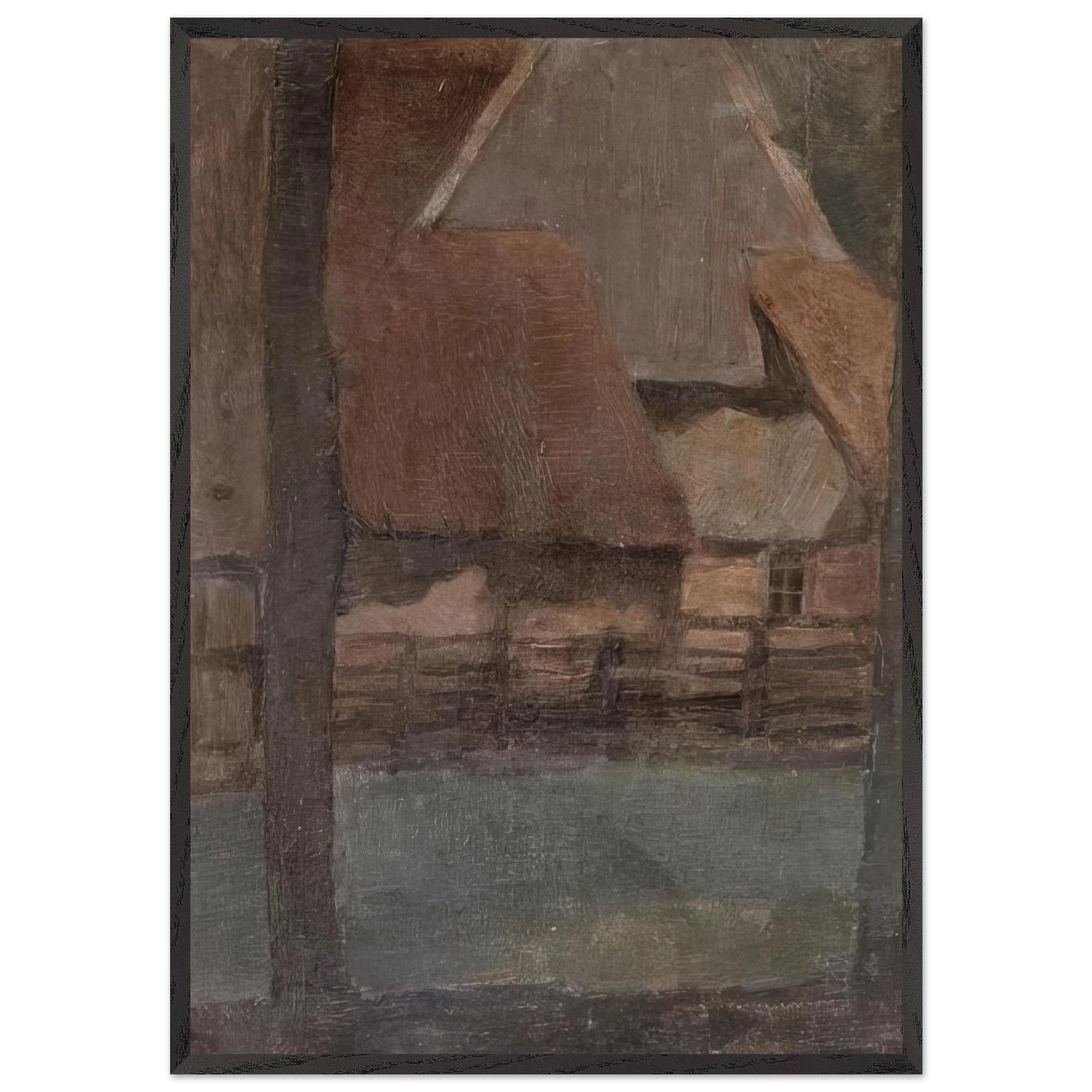 Gable Farm with trees - Piet Mondrian Framed Art Print – Black Wooden Frame - Default Title - -Framed Art Print