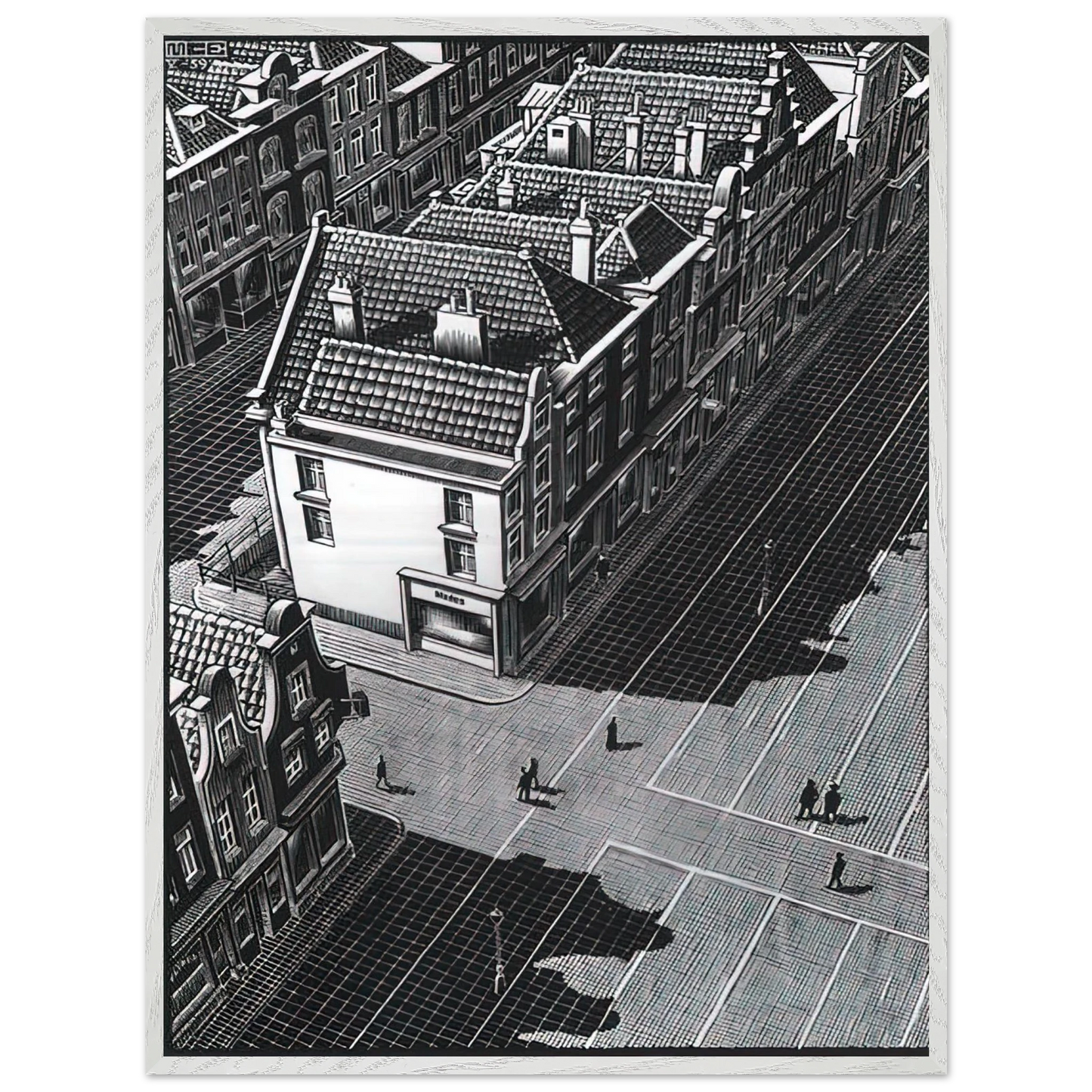 MC Escher - DELFT Wall Art - 60x80 cm / 24x32 inches - Premium Wooden Framed Poster With Fine Art Paper - Black frame