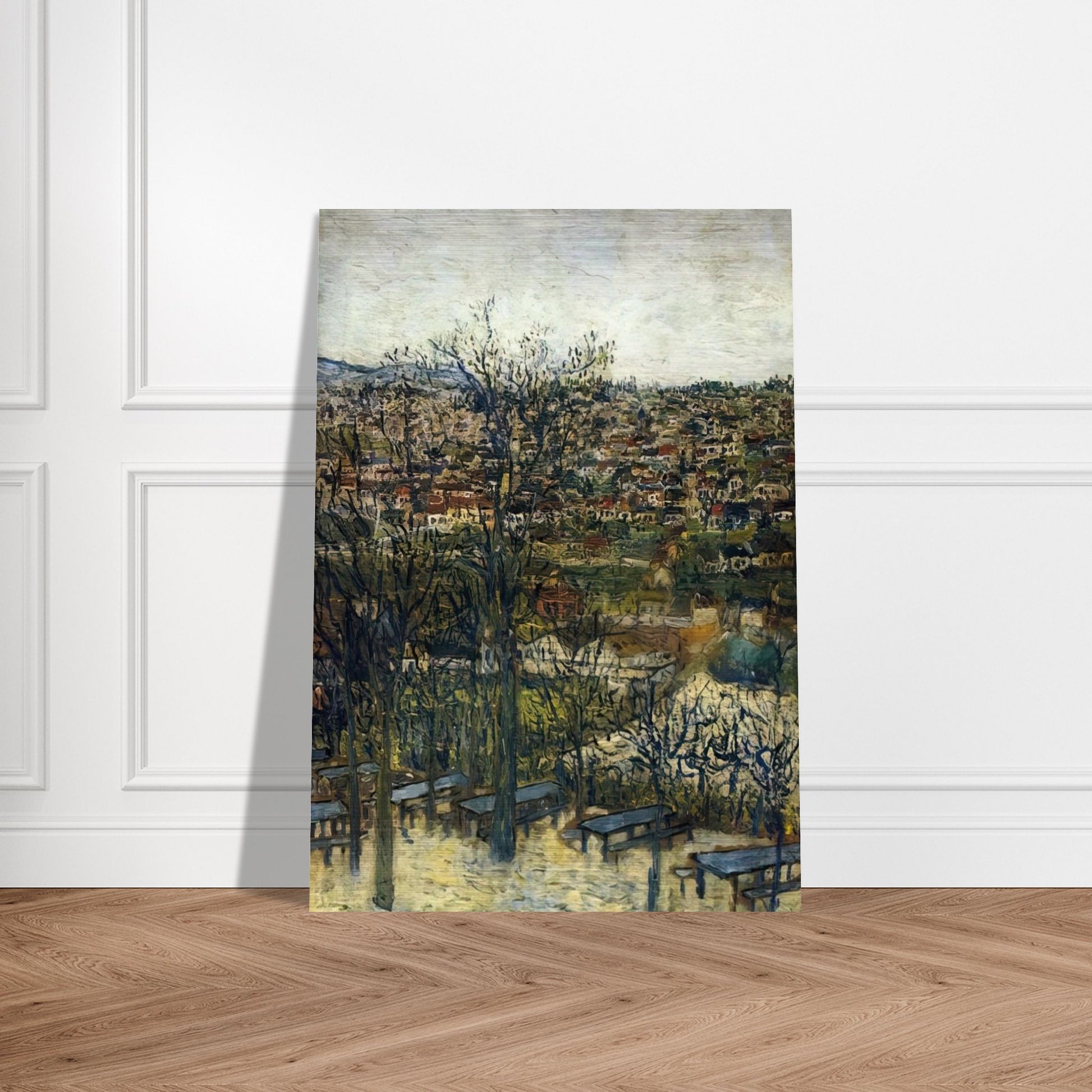 BENCHES AT MONTMAGNY VAL D OISE - Maurice Utrillo Brushed Aluminum Print - 70x100 cm / 28x40 inches | Maurice Utrillo Aluminum Print | Maurice Utrillo Prints