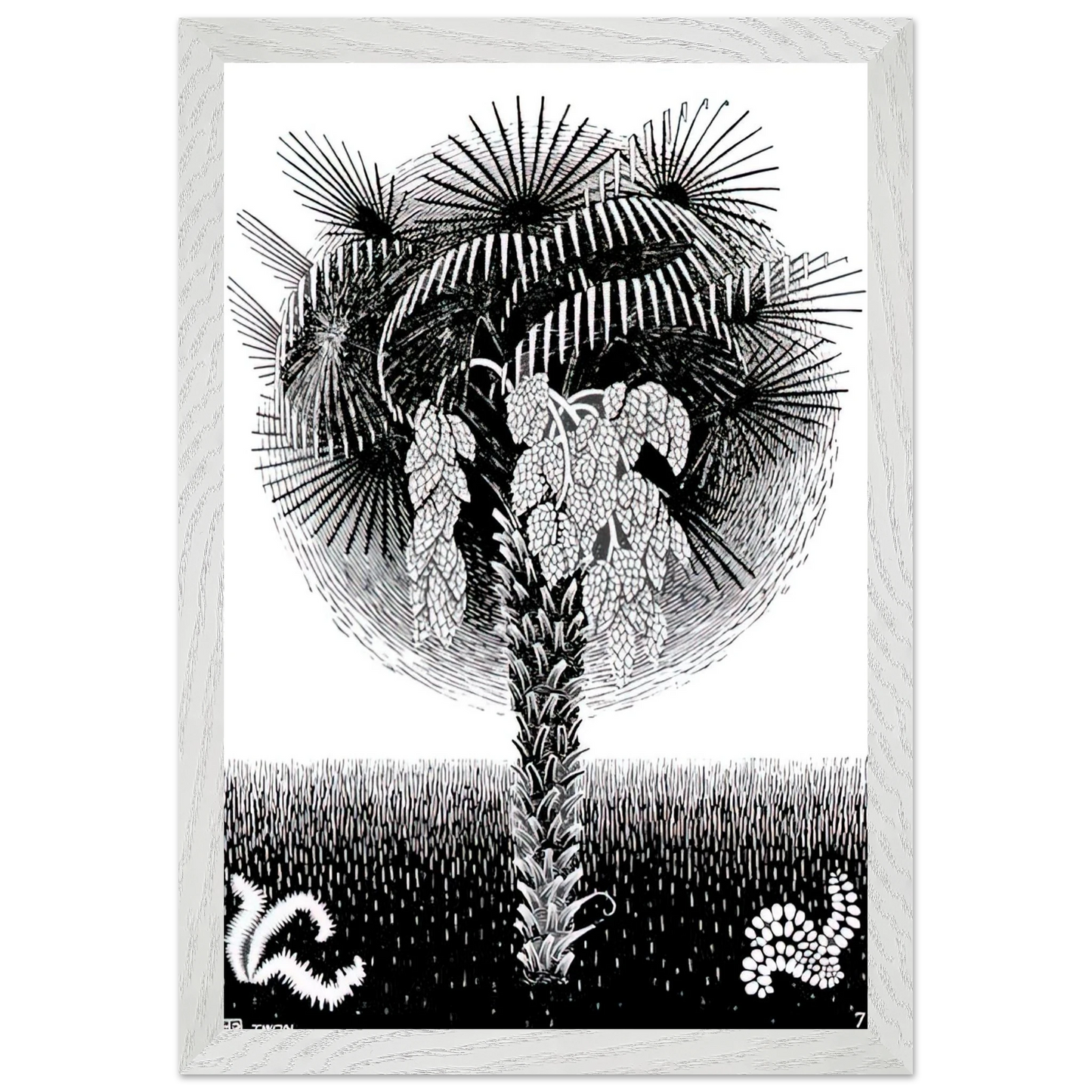 MC Escher - PALM TREE Wall Art - 21x29.7 cm / 8x12" - Premium Wooden Framed Poster With Fine Art Paper - Wood frame