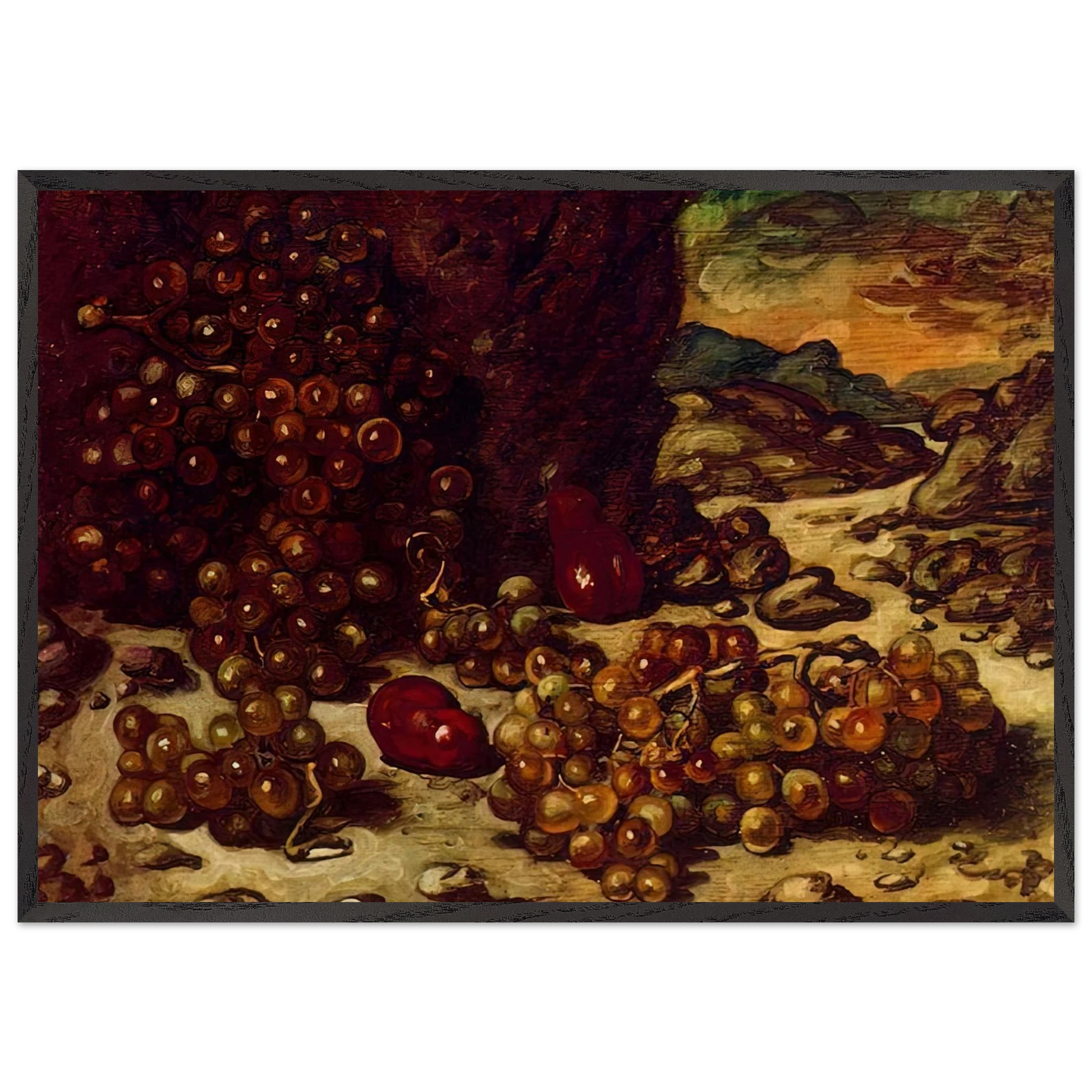 STILL LIFE WITH ROCKY LANDSCAPE 1942 - Giorgio de Chirico Framed Art Print – Black Wooden Frame - Default Title - -Framed Art Print