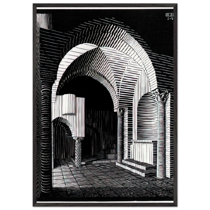 PORTA MARIA DELL OSPIDALE - MC Escher 70x100 cm / 28x40 inches Framed Art Print – Black Wooden Frame | Maurits Cornelis Escher Prints